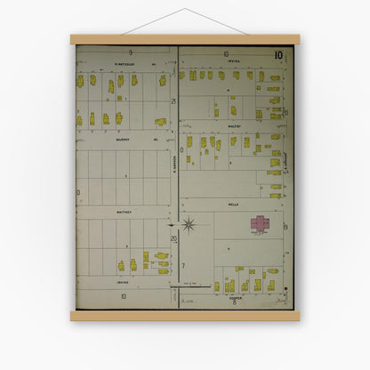 Old map wall art mockup — magnetic wood frame on white wall — Sanborn Fire Insurance Map from Jackson, Jackson County, Michigan (1907), Sheet #0010