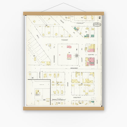 Old map wall art mockup — magnetic wood frame on white wall — Sanborn Fire Insurance Map from Denison, Crawford County, Iowa (1893), Sheet #0002