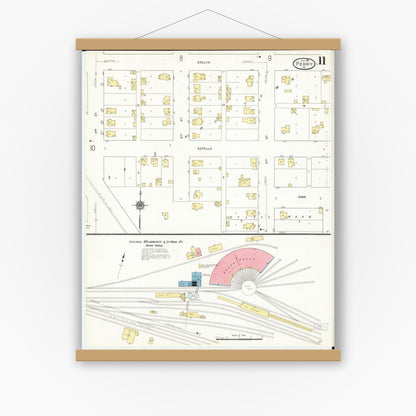 Old map wall art mockup — magnetic wood frame on white wall — Sanborn Fire Insurance Map from Perry, Dallas County, Iowa (1911), Sheet #0011