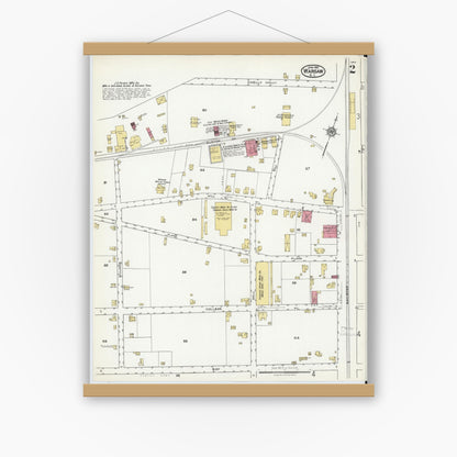 Old map wall art mockup — magnetic wood frame on white wall — Sanborn Fire Insurance Map from Warsaw, Duplin County, North Carolina (1921), Sheet #0002
