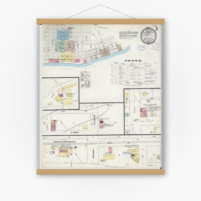 Old map wall art mockup — magnetic wood frame on white wall — Sanborn Fire Insurance Map from Metropolis, Massac County, Illinois (1897), Sheet #0001