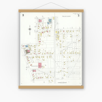 Old map wall art mockup — magnetic wood frame on white wall — Sanborn Fire Insurance Map from Westerville, Franklin County, Ohio (1933), Sheet #0005