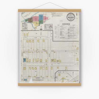 Old map wall art mockup — magnetic wood frame on white wall — Sanborn Fire Insurance Map from Nescopeck, Luzerne County, Pennsylvania (1919), Sheet #0001