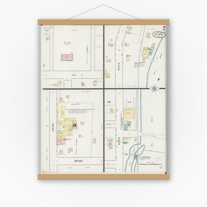Old map wall art mockup — magnetic wood frame on white wall — Sanborn Fire Insurance Map from Elgin, Kane County, Illinois (1887), Sheet #0007