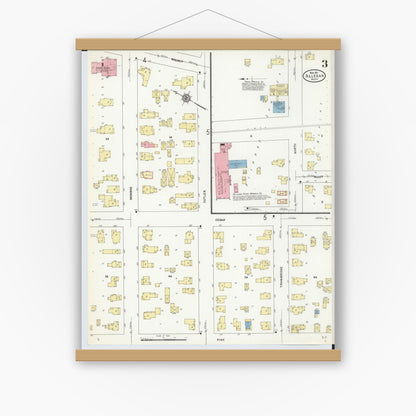Old map wall art mockup — magnetic wood frame on white wall — Sanborn Fire Insurance Map from Allegan, Allegan County, Michigan (1911), Sheet #0003