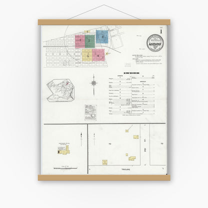 Old map wall art mockup — magnetic wood frame on white wall — Sanborn Fire Insurance Map from Mabank, Kaufman County, Texas (1921) - Complete Map Set