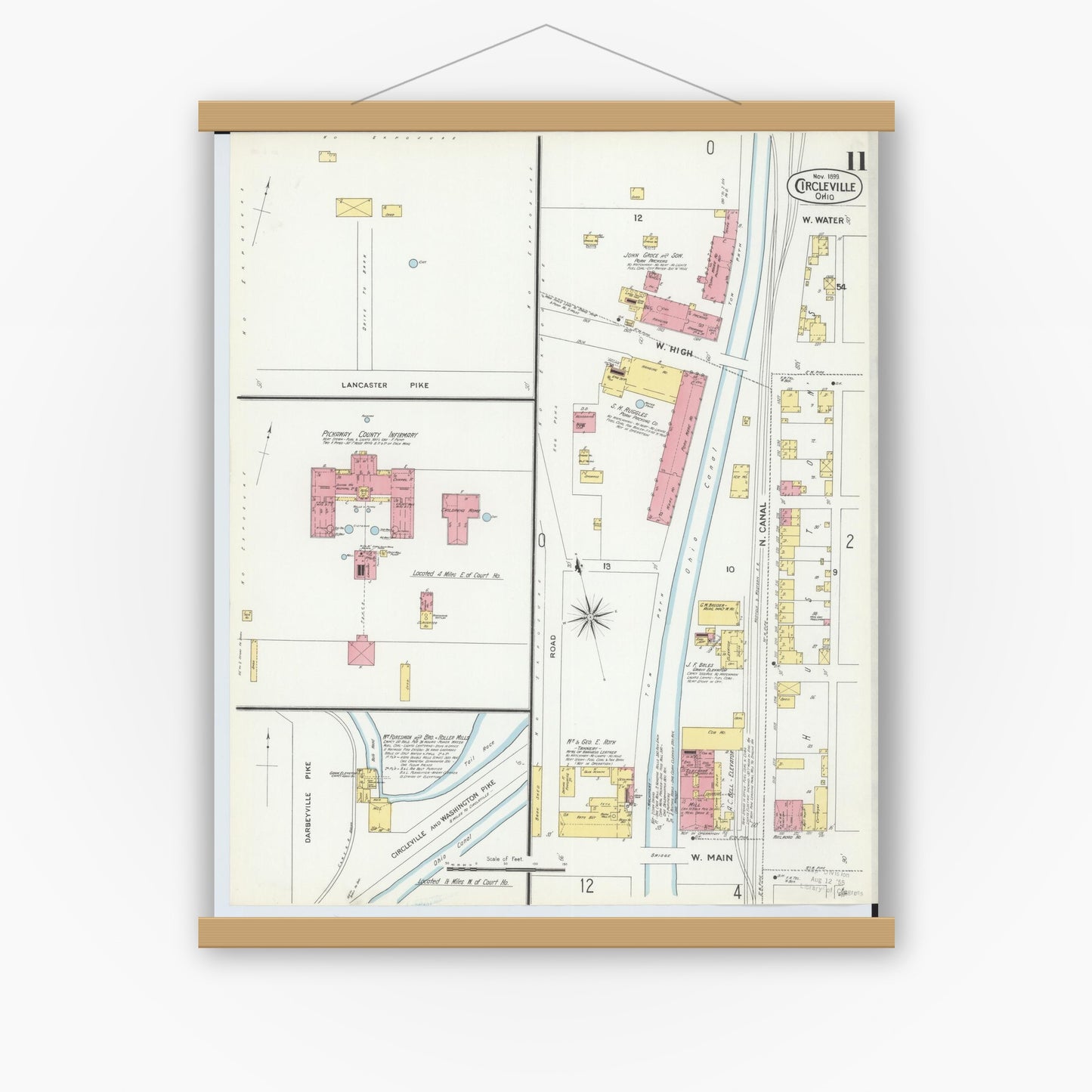 Old map wall art mockup — magnetic wood frame on white wall — Sanborn Fire Insurance Map from Circleville, Pickaway County, Ohio (1899), Sheet #0011