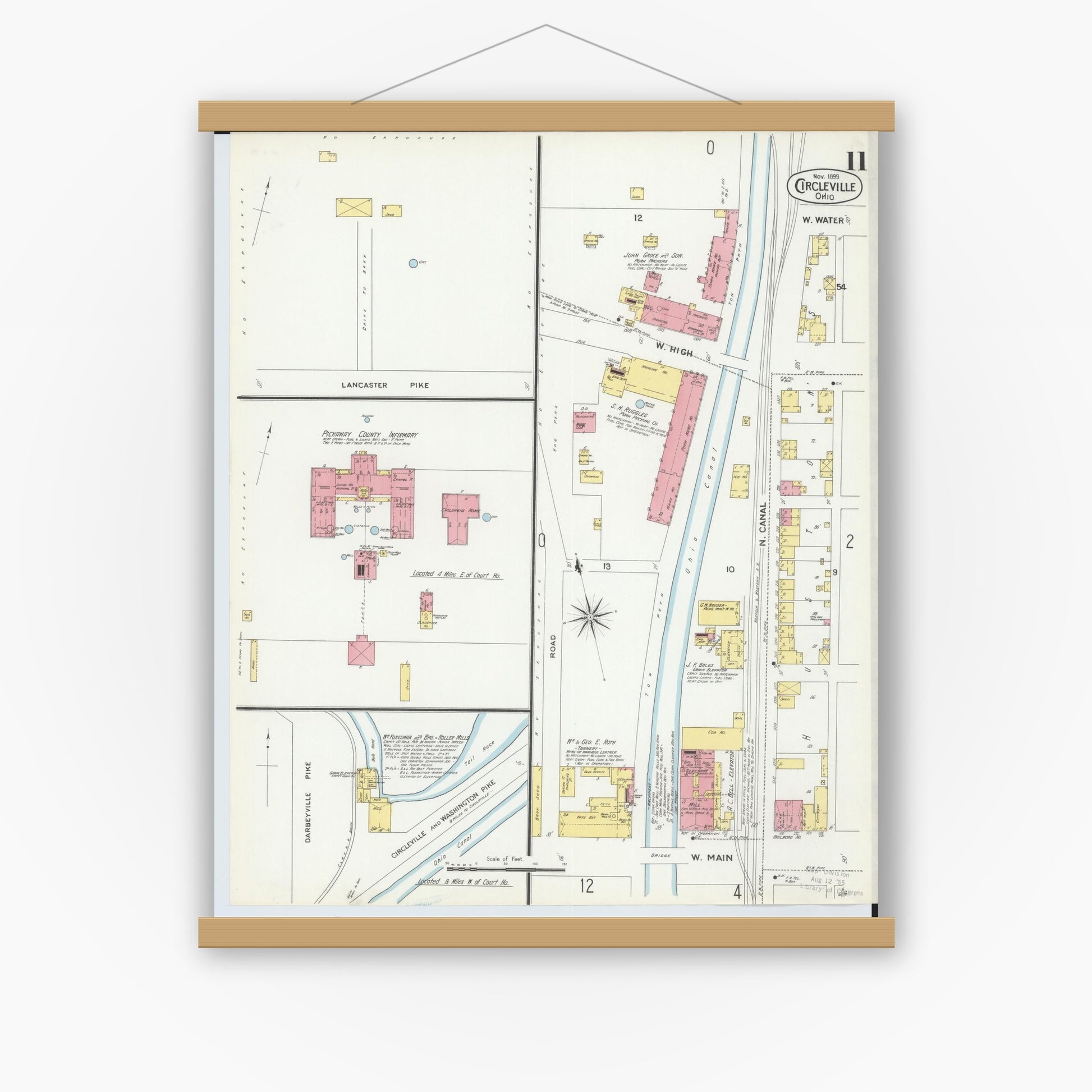 Old map wall art mockup — magnetic wood frame on white wall — Sanborn Fire Insurance Map from Circleville, Pickaway County, Ohio (1899), Sheet #0011