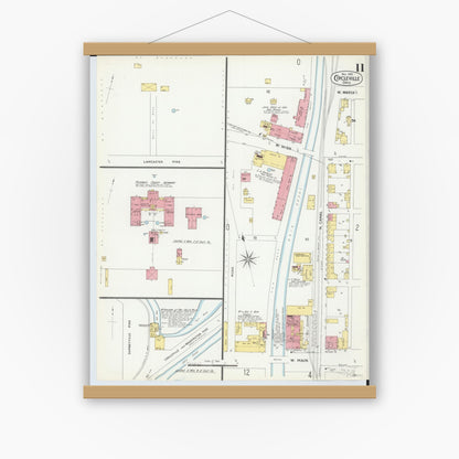 Old map wall art mockup — magnetic wood frame on white wall — Sanborn Fire Insurance Map from Circleville, Pickaway County, Ohio (1899), Sheet #0011