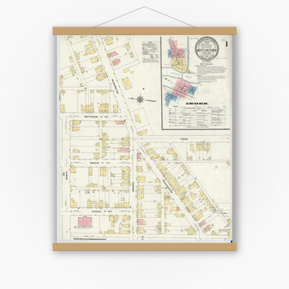 Old map wall art mockup — magnetic wood frame on white wall — Sanborn Fire Insurance Map from Mifflintown, Juniata County, Pennsylvania (1911) - Complete Map Set