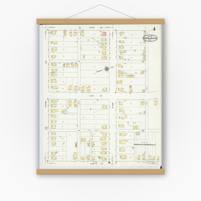 Old map wall art mockup — magnetic wood frame on white wall — Sanborn Fire Insurance Map from New Philadelphia, Tuscarawas County, Ohio (1910), Sheet #0004
