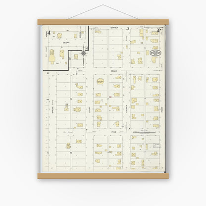 Old map wall art mockup — magnetic wood frame on white wall — Sanborn Fire Insurance Map from Standish, Arenac County, Michigan (1924), Sheet #0004
