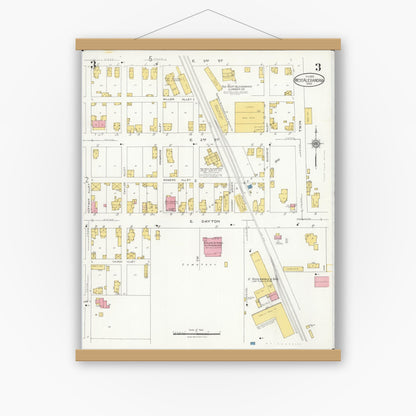 Old map wall art mockup — magnetic wood frame on white wall — Sanborn Fire Insurance Map from West Alexandria, Preble County, Ohio (1926), Sheet #0003