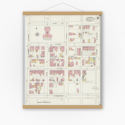Old map wall art mockup — magnetic wood frame on white wall — Sanborn Fire Insurance Map from Media, Delaware County, Pennsylvania (1894), Sheet #0003
