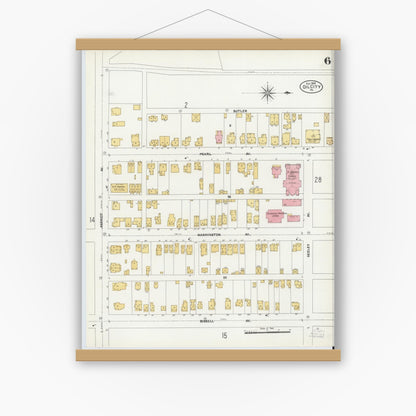 Old map wall art mockup — magnetic wood frame on white wall — Sanborn Fire Insurance Map from Oil City, Venango County, Pennsylvania (1906), Sheet #0006