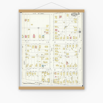 Old map wall art mockup — magnetic wood frame on white wall — Sanborn Fire Insurance Map from Port Clinton, Ottawa County, Ohio (1916), Sheet #0005