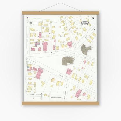 Old map wall art mockup — magnetic wood frame on white wall — Sanborn Fire Insurance Map from Willoughby, Lake County, Ohio (1931), Sheet #0005