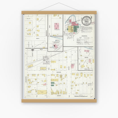 Old map wall art mockup — magnetic wood frame on white wall — Sanborn Fire Insurance Map from Paris, Monroe County, Missouri (1910) - Complete Map Set