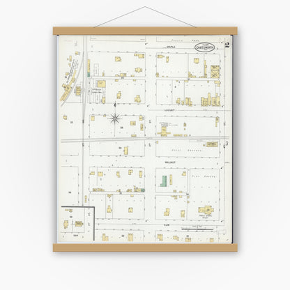 Old map wall art mockup — magnetic wood frame on white wall — Sanborn Fire Insurance Map from Chatsworth, Livingston County, Illinois (1899), Sheet #0002