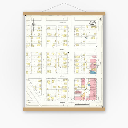 Old map wall art mockup — magnetic wood frame on white wall — Sanborn Fire Insurance Map from Perry, Dallas County, Iowa (1911), Sheet #0004