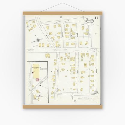 Old map wall art mockup — magnetic wood frame on white wall — Sanborn Fire Insurance Map from Stoneham, Middlesex County, Massachusetts (1909), Sheet #0011