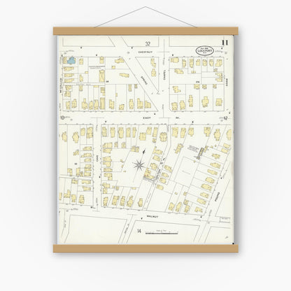 Old map wall art mockup — magnetic wood frame on white wall — Sanborn Fire Insurance Map from Lockport, Niagara County, New York (1909), Sheet #0011