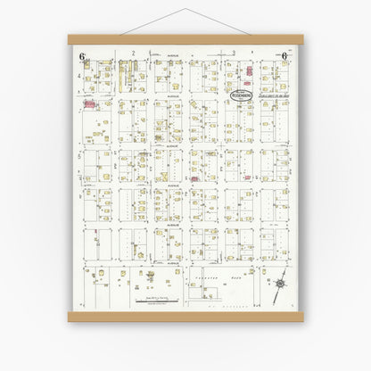 Old map wall art mockup — magnetic wood frame on white wall — Sanborn Fire Insurance Map from Rosenberg, Fort Bend County, Texas (1926), Sheet #0006