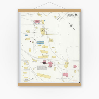 Old map wall art mockup — magnetic wood frame on white wall — Sanborn Fire Insurance Map from Red Jacket, Houghton County, Michigan (1917), Sheet #0011