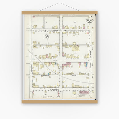 Old map wall art mockup — magnetic wood frame on white wall — Sanborn Fire Insurance Map from Mount Joy, Lancaster County, Pennsylvania (1891), Sheet #0004