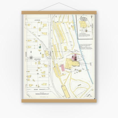 Old map wall art mockup — magnetic wood frame on white wall — Sanborn Fire Insurance Map from Orange, Orange County, Texas (1909), Sheet #0007