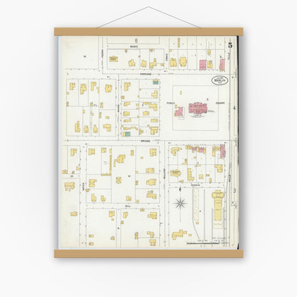 Old map wall art mockup — magnetic wood frame on white wall — Sanborn Fire Insurance Map from Marlin, Falls County, Texas (1903), Sheet #0005