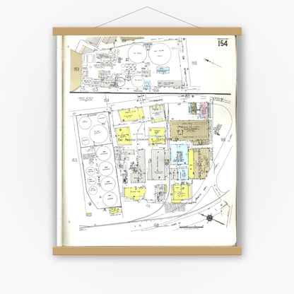 Old map wall art mockup — magnetic wood frame on white wall — Sanborn Fire Insurance Map from Honolulu, Oahu County, Hawaii (1955), Sheet #0154