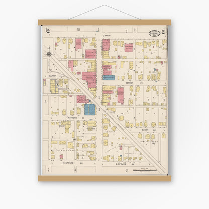 Old map wall art mockup — magnetic wood frame on white wall — Sanborn Fire Insurance Map from Byesville, Guernsey County, Ohio (1922), Sheet #0002