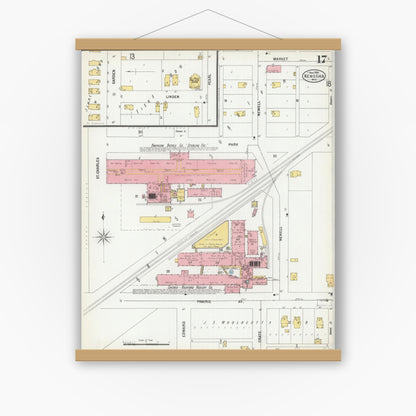 Old map wall art mockup — magnetic wood frame on white wall — Sanborn Fire Insurance Map from Kenosha, Kenosha County, Wisconsin (1900), Sheet #0017