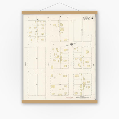 Old map wall art mockup — magnetic wood frame on white wall — Sanborn Fire Insurance Map from Colusa, Colusa County, California (1918), Sheet #0012