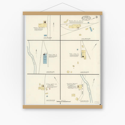 Old map wall art mockup — magnetic wood frame on white wall — Sanborn Fire Insurance Map from Ellettsville, Monroe County, Indiana (1910), Sheet #0003
