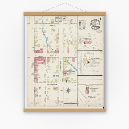 Old map wall art mockup — magnetic wood frame on white wall — Sanborn Fire Insurance Map from Wilmington, Clinton County, Ohio (1885) - Complete Map Set