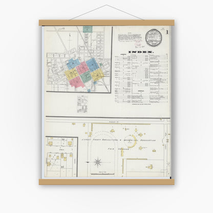 Old map wall art mockup — magnetic wood frame on white wall — Sanborn Fire Insurance Map from Jerseyville, Jersey County, Illinois (1894) - Complete Map Set