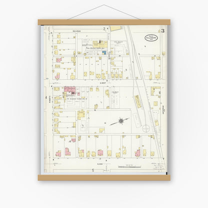 Old map wall art mockup — magnetic wood frame on white wall — Sanborn Fire Insurance Map from Hillsboro, Highland County, Ohio (1911), Sheet #0003