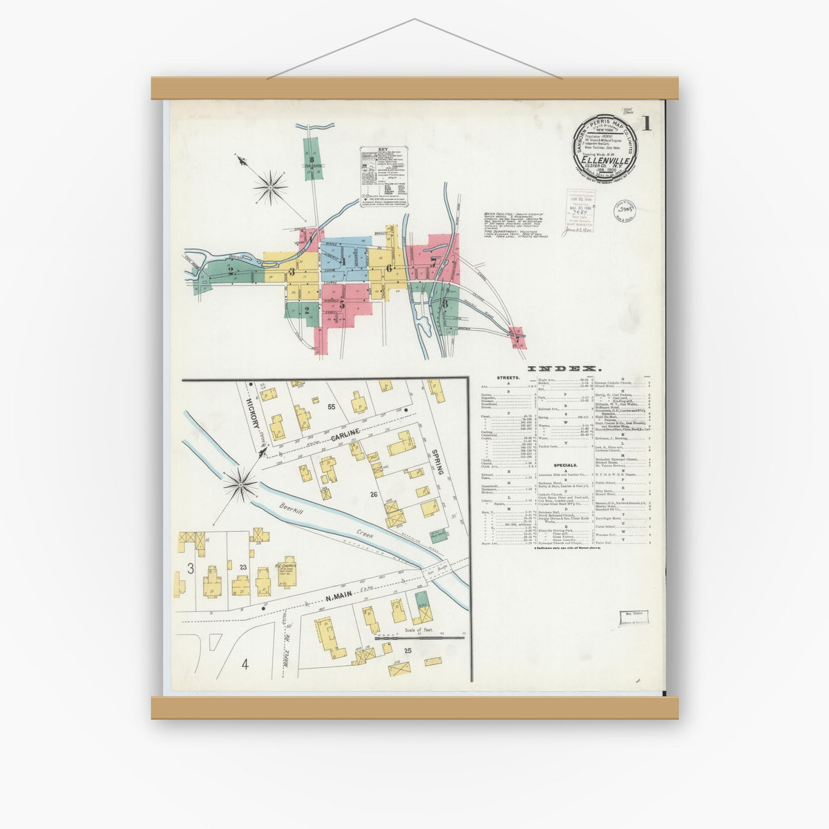 Old map wall art mockup — magnetic wood frame on white wall — Sanborn Fire Insurance Map from Ellenville, Ulster County, New York (1900) - Complete Map Set