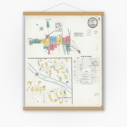 Old map wall art mockup — magnetic wood frame on white wall — Sanborn Fire Insurance Map from Ellenville, Ulster County, New York (1900) - Complete Map Set