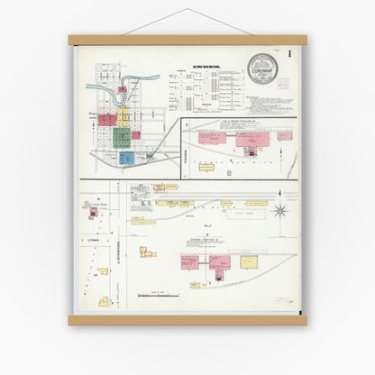 Old map wall art mockup — magnetic wood frame on white wall — Sanborn Fire Insurance Map from Corunna, Shiawassee County, Michigan (1908) - Complete Map Set