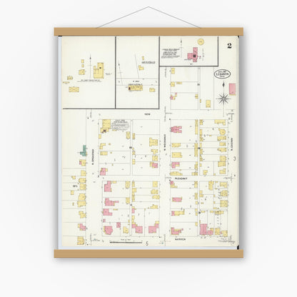 Old map wall art mockup — magnetic wood frame on white wall — Sanborn Fire Insurance Map from Lebanon, Warren County, Ohio (1907), Sheet #0002