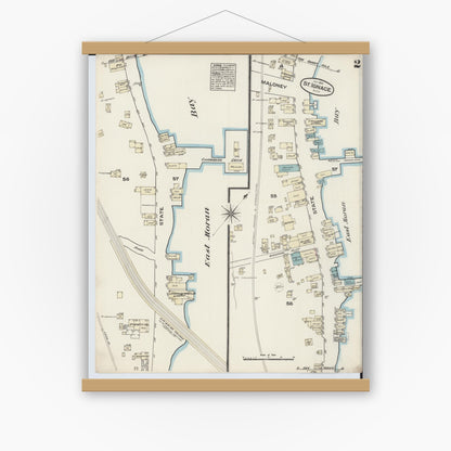 Old map wall art mockup — magnetic wood frame on white wall — Sanborn Fire Insurance Map from Saint Ignace, Mackinac County, Michigan (1884), Sheet #0002
