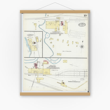 Old map wall art mockup — magnetic wood frame on white wall — Sanborn Fire Insurance Map from Petoskey, Emmet County, Michigan (1896), Sheet #0010