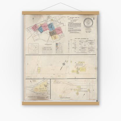 Old map wall art mockup — magnetic wood frame on white wall — Sanborn Fire Insurance Map from Italy, Ellis County, Texas (1944) - Complete Map Set