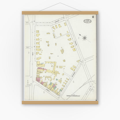 Old map wall art mockup — magnetic wood frame on white wall — Sanborn Fire Insurance Map from Freehold, Monmouth County, New Jersey (1895), Sheet #0002