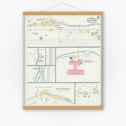 Old map wall art mockup — magnetic wood frame on white wall — Sanborn Fire Insurance Map from Mauch Chunk, Carbon County, Pennsylvania (1896), Sheet #0005