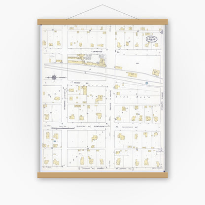 Old map wall art mockup — magnetic wood frame on white wall — Sanborn Fire Insurance Map from Lamar, Barton County, Missouri (1910), Sheet #0004