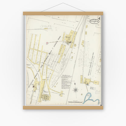 Old map wall art mockup — magnetic wood frame on white wall — Sanborn Fire Insurance Map from Atlanta, Cass County, Texas (1890), Sheet #0004
